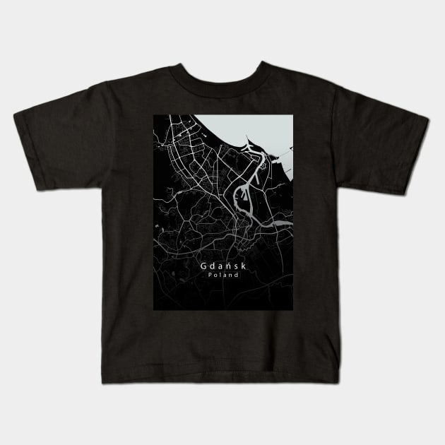 Gdansk Poland City map dark Kids T-Shirt by Robin-Niemczyk